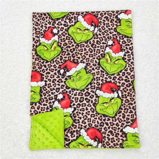 BL0090 grinch leopard print brown and green baby blanket