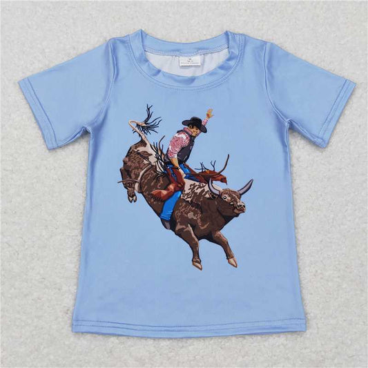 BT0435 Bull riding blue short sleeve top