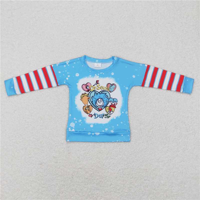 BT0412 dr seuss love red and white striped blue long-sleeved top