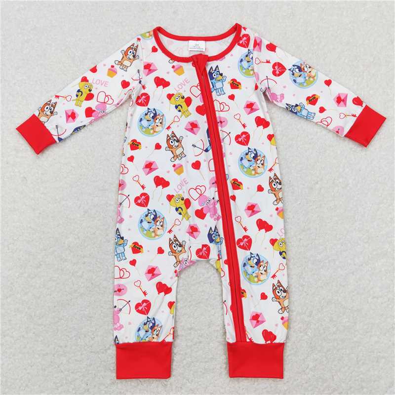 LR0908 bluey love love balloon love letter red and white zipper jumpsuit