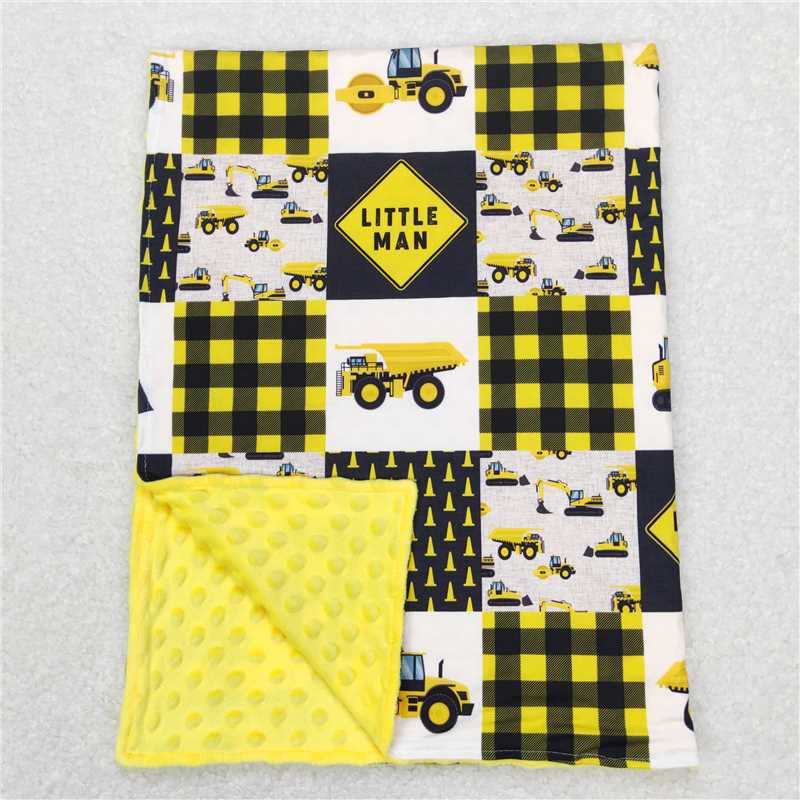 BL0101 little man engineering car yellow and black plaid baby blanket