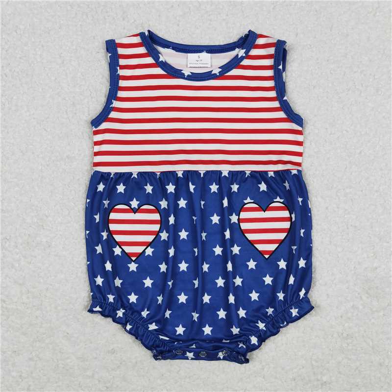 SR1444 Striped Heart Pocket Star Vest Jumpsuit