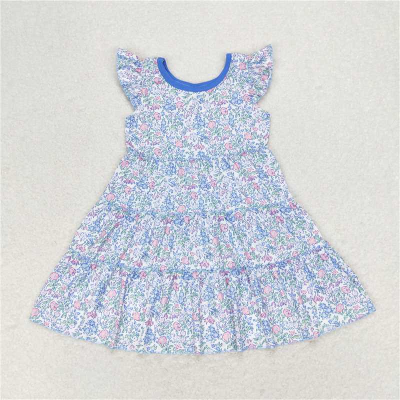 GSD1043 Floral floral blue and purple flying sleeve dress