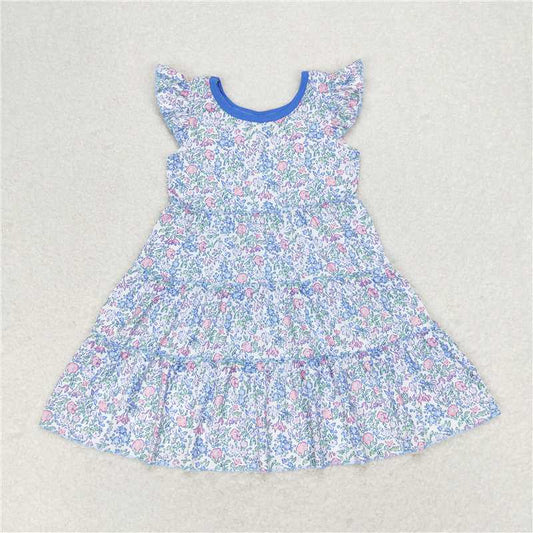 GSD1043 Floral floral blue and purple flying sleeve dress