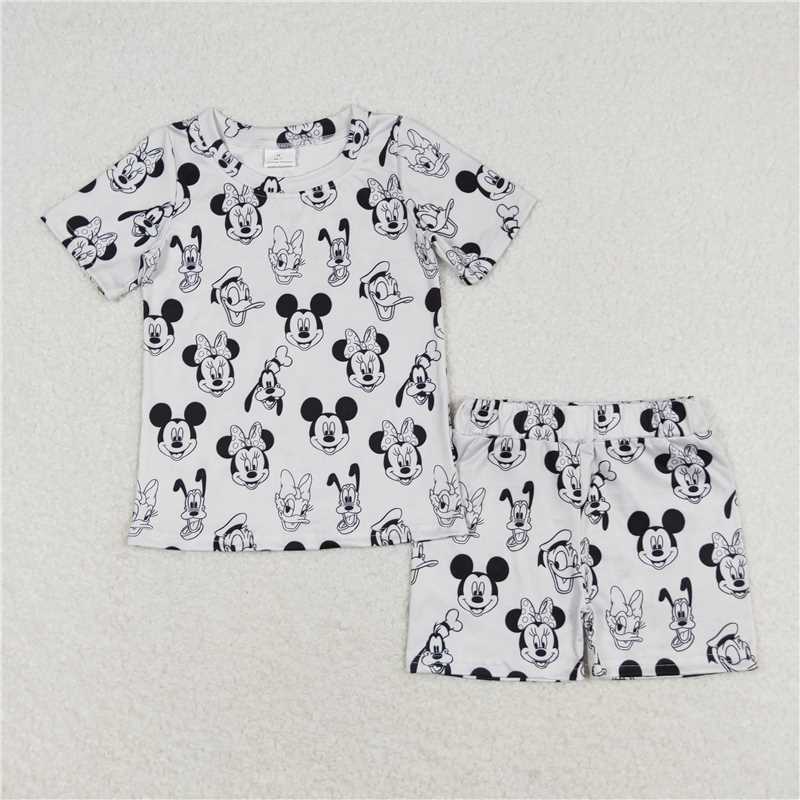 GSSO1151 Mickey and Minnie light gray short-sleeved shorts suit