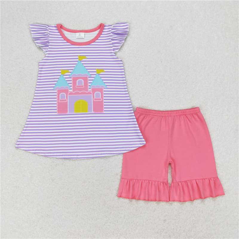 GSSO0775 Castle purple striped flying sleeve pink shorts suit