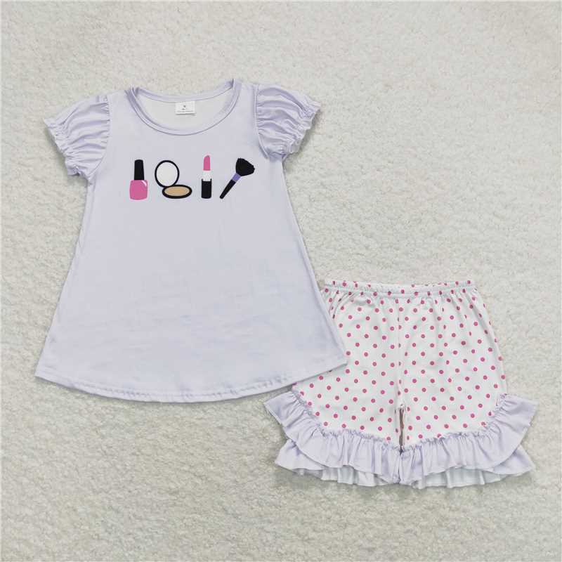 GSSO0862 Mirror Lipstick Purple Short Sleeve Shorts Set