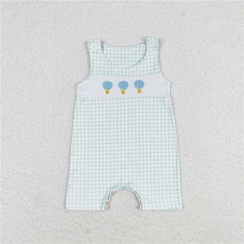 SR1405 Embroidered hot air balloon plaid sleeveless jumpsuit