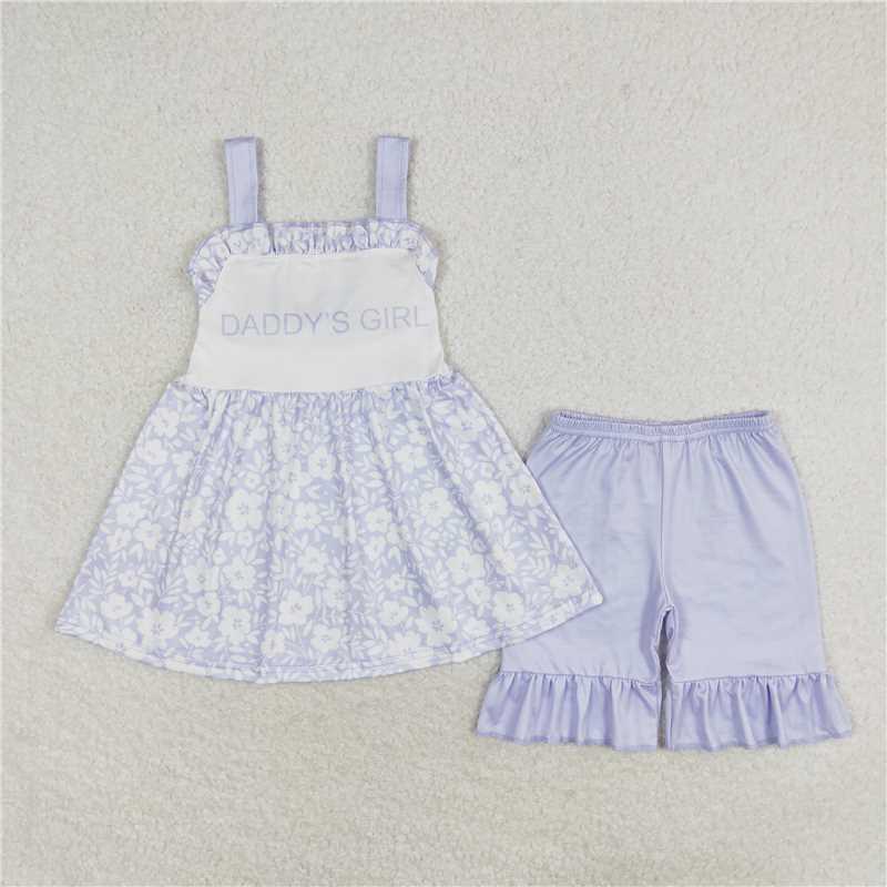 GSSO1069 daddy's girl blue floral lace sleeveless shorts suit