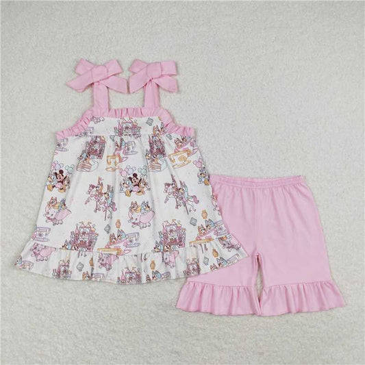 GSSO1176 bluey cartoon mickey pink lace suspender shorts suit