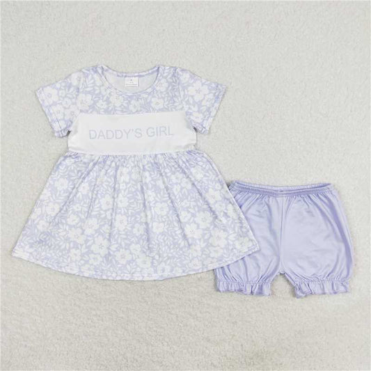 GSSO1070 daddy's girl blue floral short-sleeved shorts suit