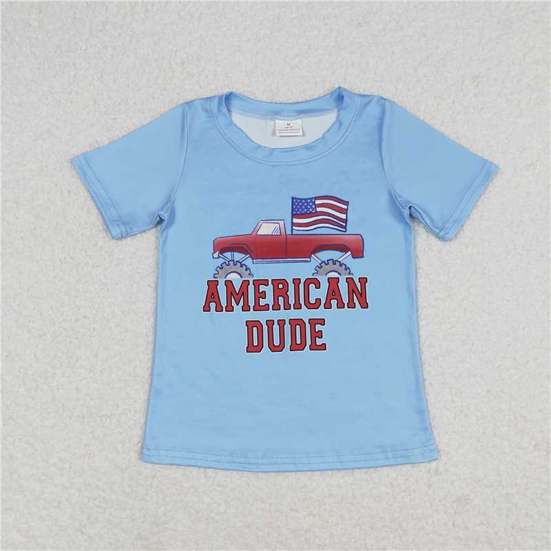 BT0650 american dude flag blue short sleeve top