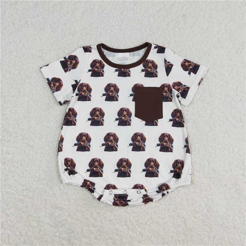 SR1685 Duck Puppy Brown Pocket White Short Sleeve Bodysuit