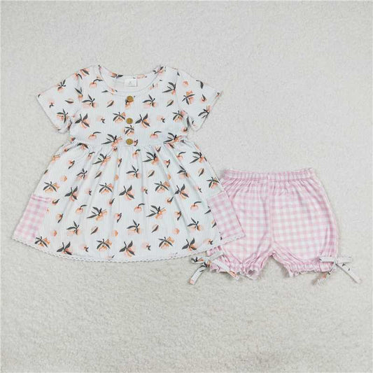 GSSO1000 Fruity orange striped short-sleeved pink plaid shorts suit