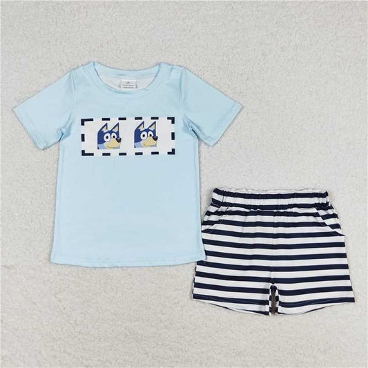 BSSO0682 bluey blue short-sleeved striped shorts suit