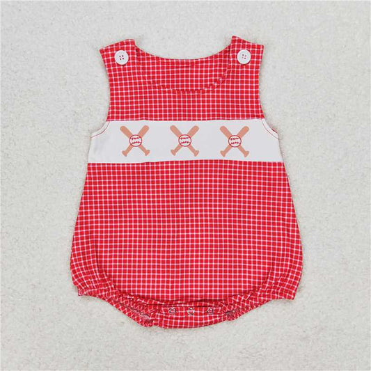 SR1338 Baseball red plaid vest jumpsuit