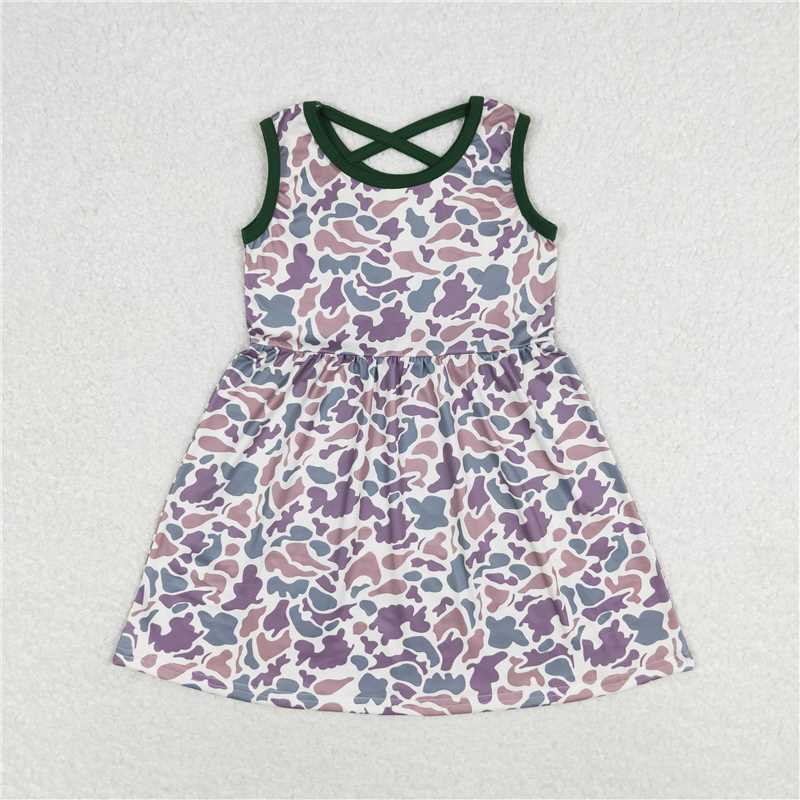 GSD1042 Brown and green camouflage light color sleeveless dress