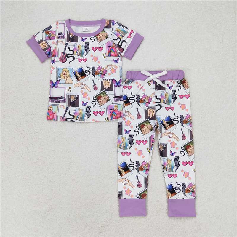 GSPO1492 Taylor Swift blue and purple short-sleeved trousers pajama set