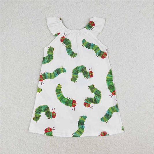 GSD1199 Cartoon caterpillar white flying sleeve dress