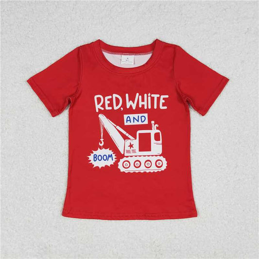 BT0652 red white boom red short-sleeved top