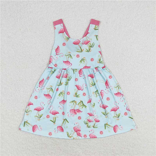 GSD0693 Flamingo Pink Bow Blue Sleeveless Dress