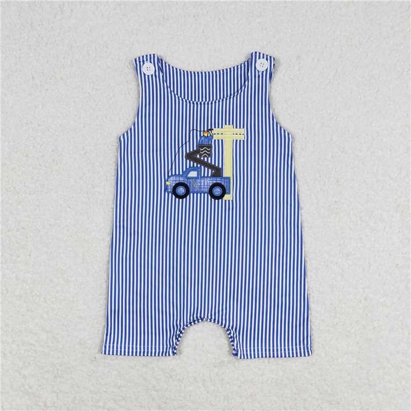 SR1102 Embroidered Telegraph Pole Maintenance Worker Blue Striped Sleeveless Jumpsuit