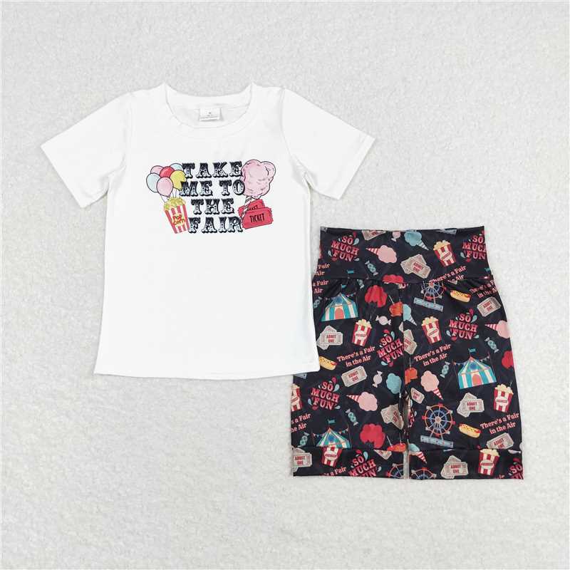 GSSO0735 Take me to the fair balloon popcorn short-sleeved circus black shorts set