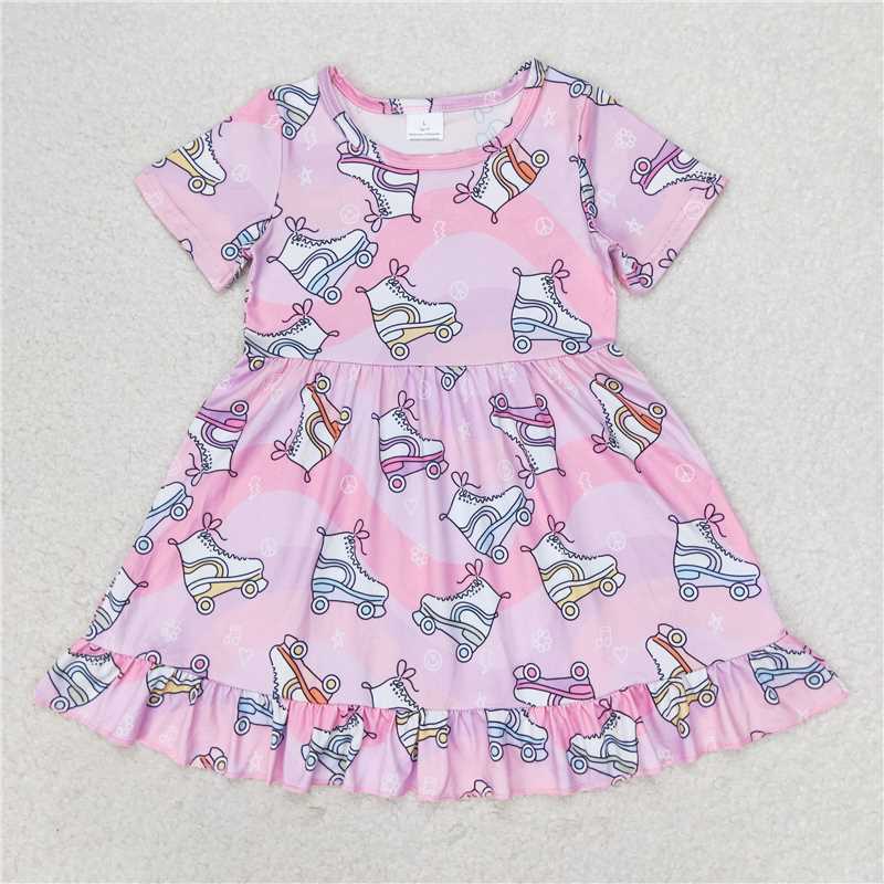 GSD1249 Roller skates pink and purple short-sleeved dress