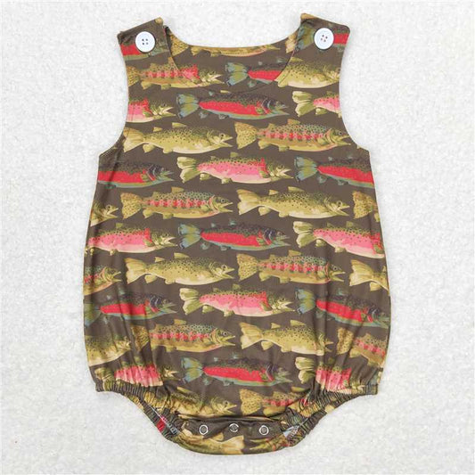 SR1165 Fish pattern army green vest jumpsuit