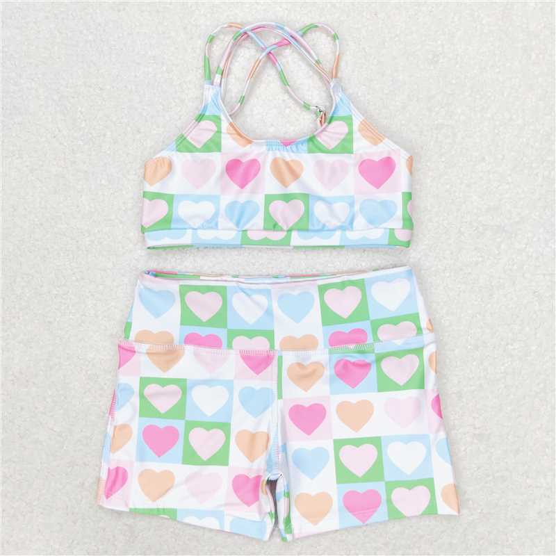 S0373 Colorful heart plaid swimsuit set