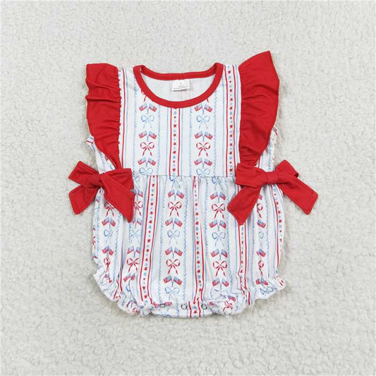 SR1717 National Day flag bow red lace vest jumpsuit