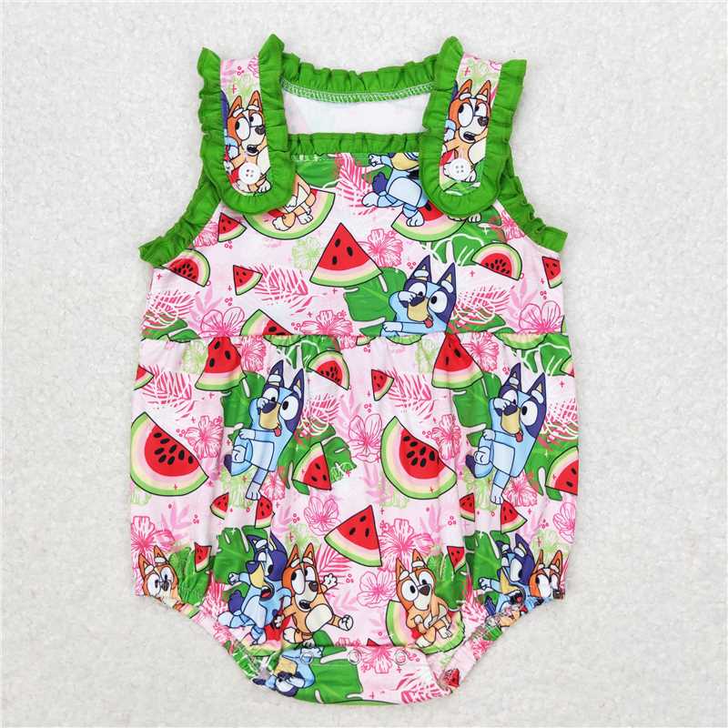 SR1308 bluey cartoon watermelon green lace vest jumpsuit