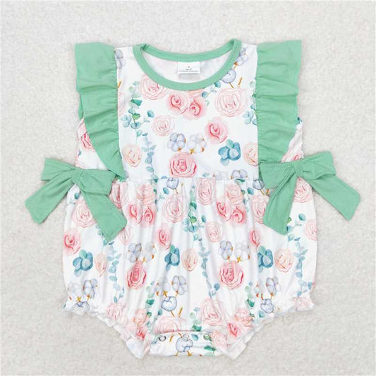 SR1421 Flower green lace bow vest jumpsuit