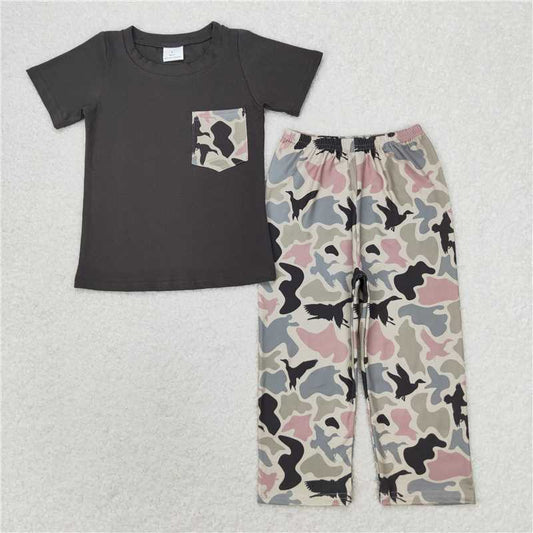 BSPO0415 Duck camouflage pocket grey short-sleeved trousers set