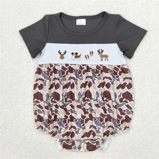 SR1243 Embroidered elk puppy camouflage short-sleeved jumpsuit