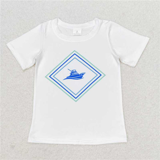 BT0613 White short-sleeved top with a boat logo