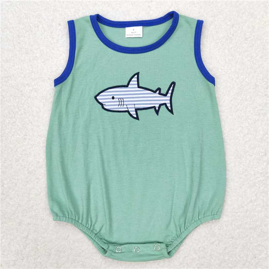 SR1590 Embroidered shark turquoise vest bodysuit