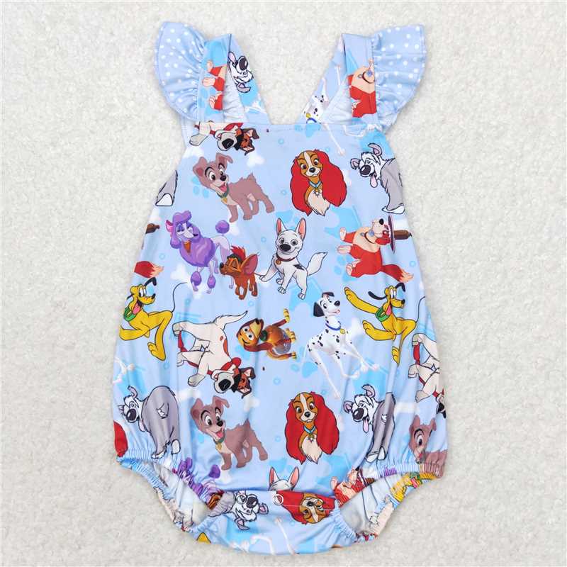 SR1114 Cartoon dog polka dot lace blue vest jumpsuit