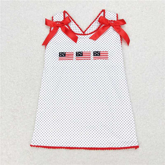 GT0599 Embroidered flag polka dot white sleeveless top