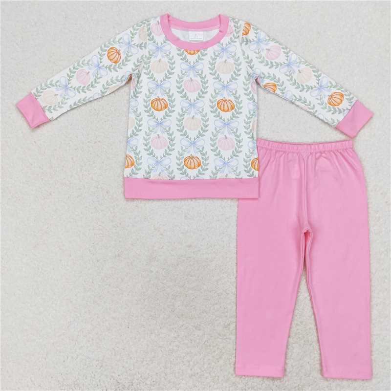 GLP1177 Pumpkin leaf bow white long sleeve pink trousers suit