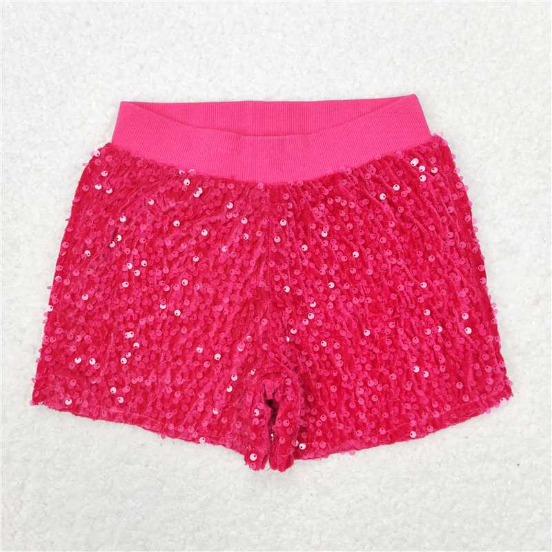 SS0351 Rose red sequined shorts