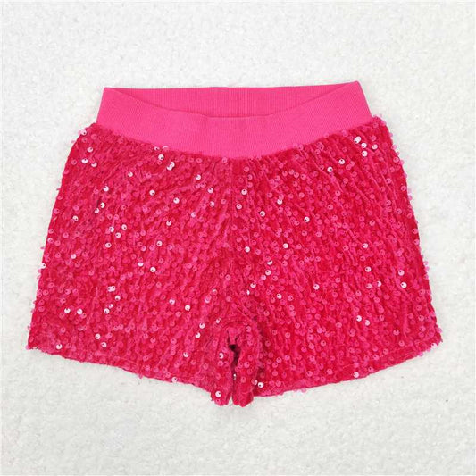 SS0351 Rose red sequined shorts