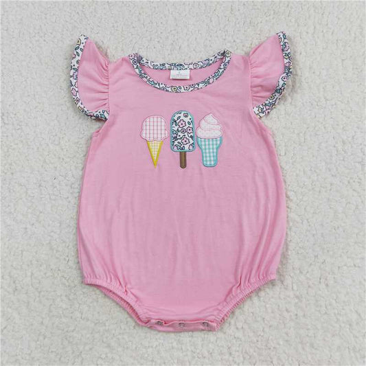 SR1598 Embroidered ice cream flower popsicle pink vest jumpsuit