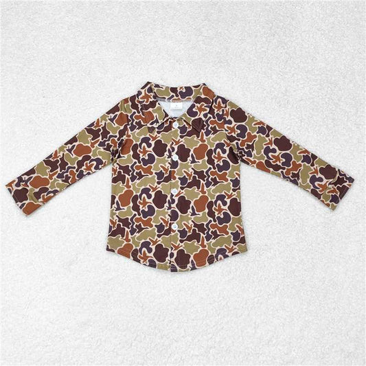 BT0761 Duck camouflage brown green button long sleeve top