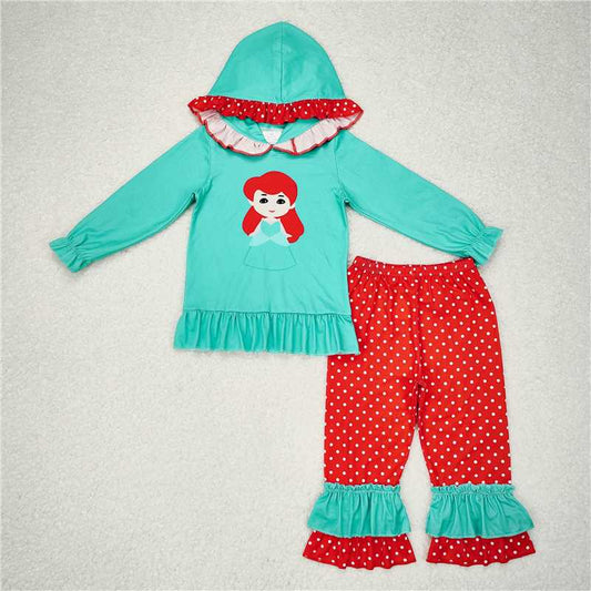 GLP1292 Disney Princess Green Hooded Polka Dot Red Pants Set