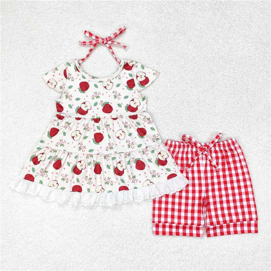 GSSO1416 Apple leaf lace flying sleeves red plaid shorts suit