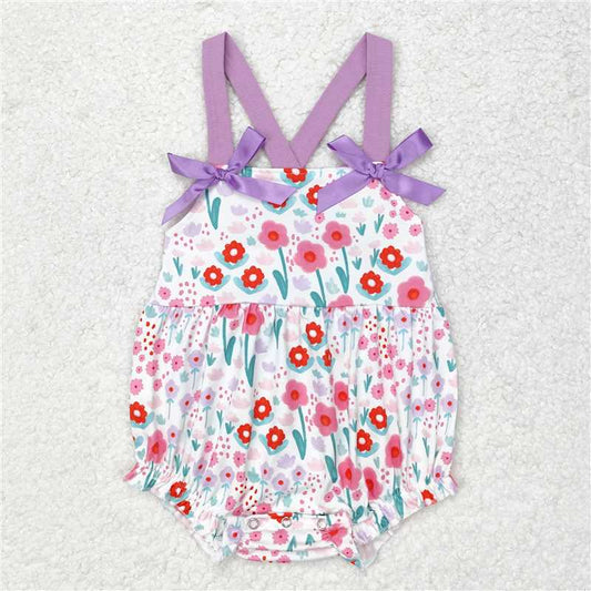 SR1417 Flower purple lace bow vest jumpsuit