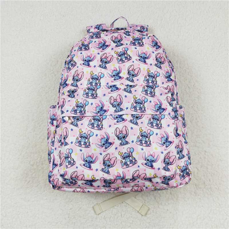 BA0182 Stitch star pink and white plaid backpack