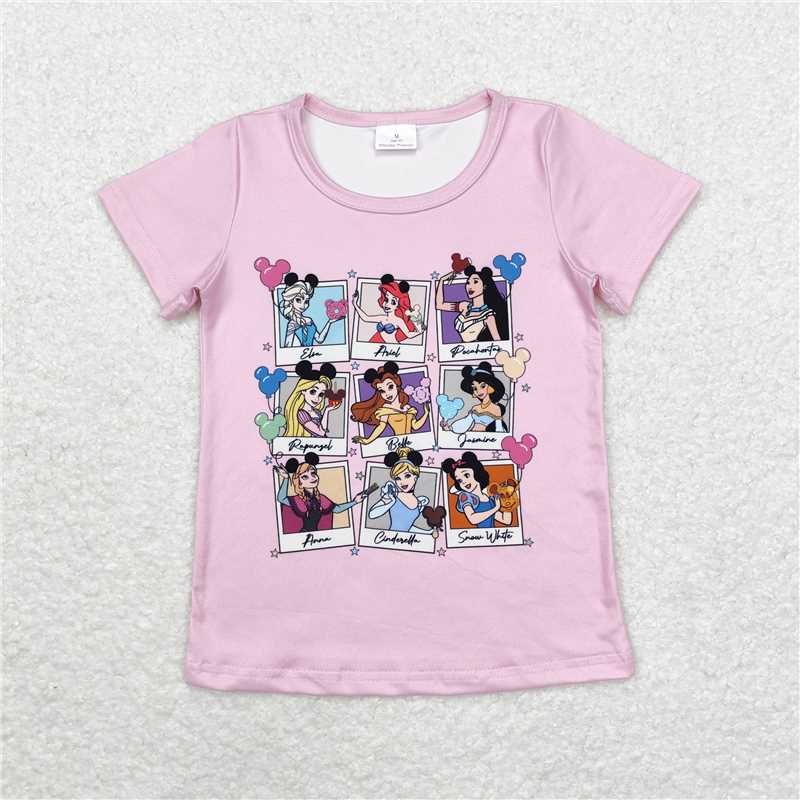 GT0676 Cartoon Disney princess pink short-sleeved top