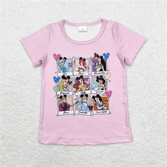 GT0676 Cartoon Disney princess pink short-sleeved top